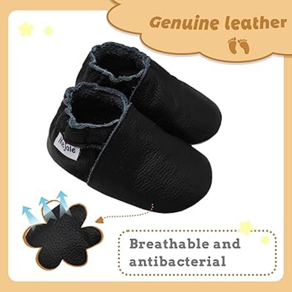 Mejale Baby Infant Size 6-12 Mos Black Slip On Soft Sole Leather Moccasins Shoes - Picture 2 of 5